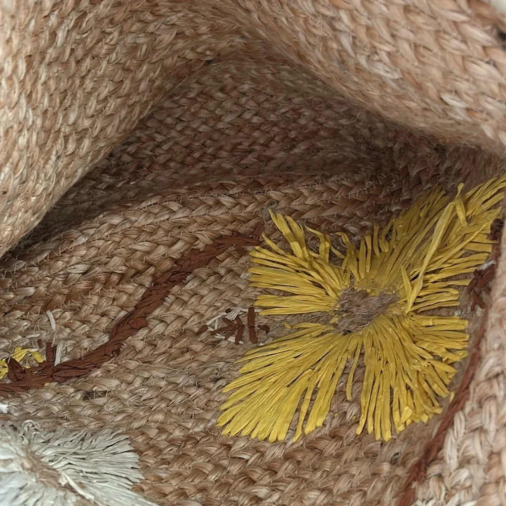 Chicos Floral Beach 100% Jute Tote
